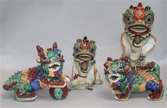 Four Shiwan pottery lion figures H.26cm